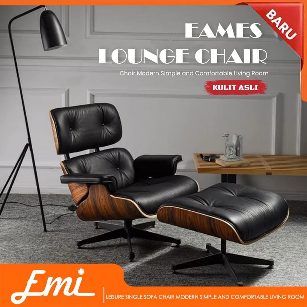 KULIT ASLI - Herman Miller Eames Lounge Chair Nappa Leather Luxury Solid Wood Kursi Santai dengan Fo