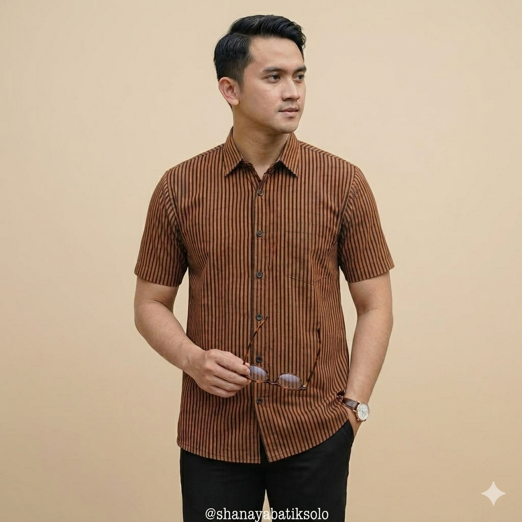 Shanaya Baju Batik Modern Kemeja Lurik Pendek Lurik ATBM HQ hem cowok etnik klasik