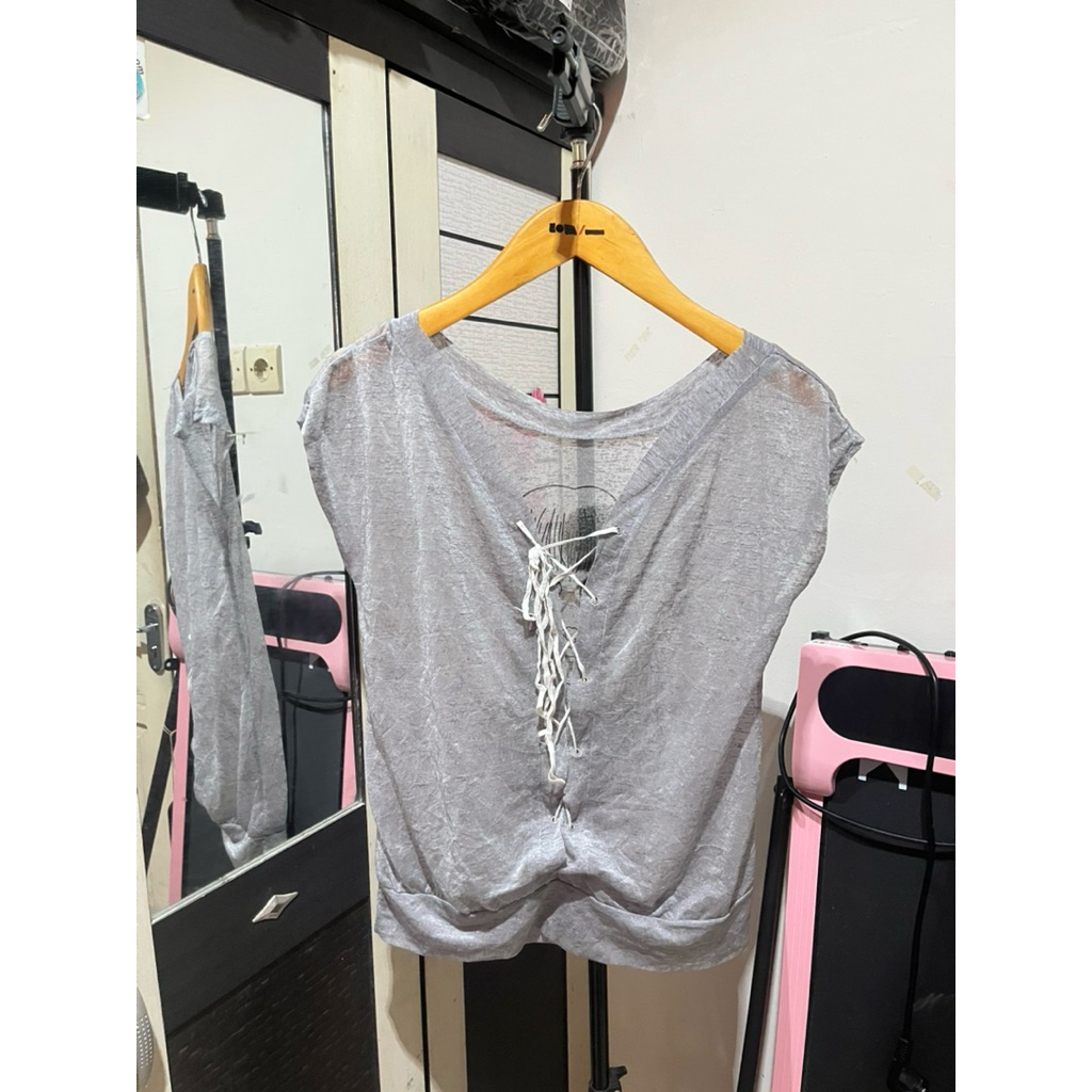 blouse atasan top wanita abu glitter korean style murah cantik