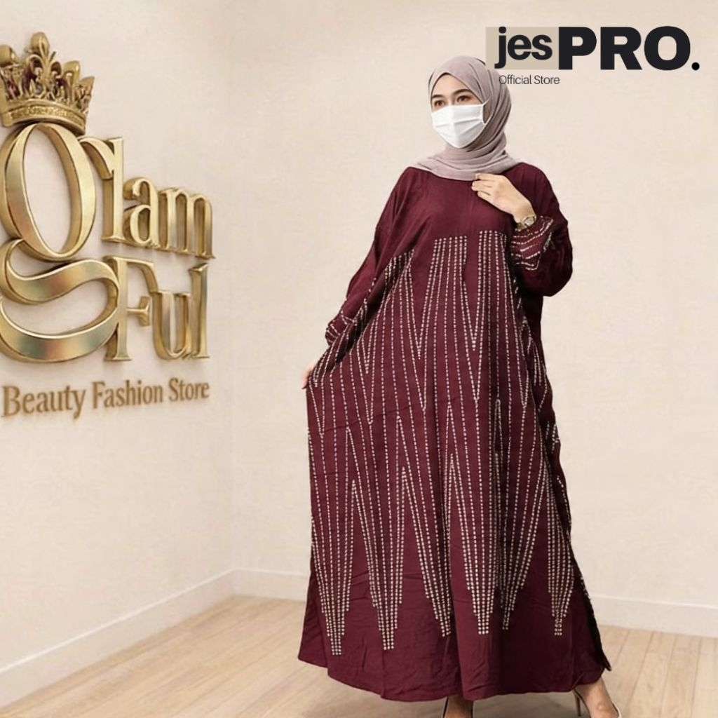 JESPRO X GLAMFUL 227 | Kaftan Rayon Premium Tebal Motif Berlian Long Dress Gamis Jumbo Daster Wanita