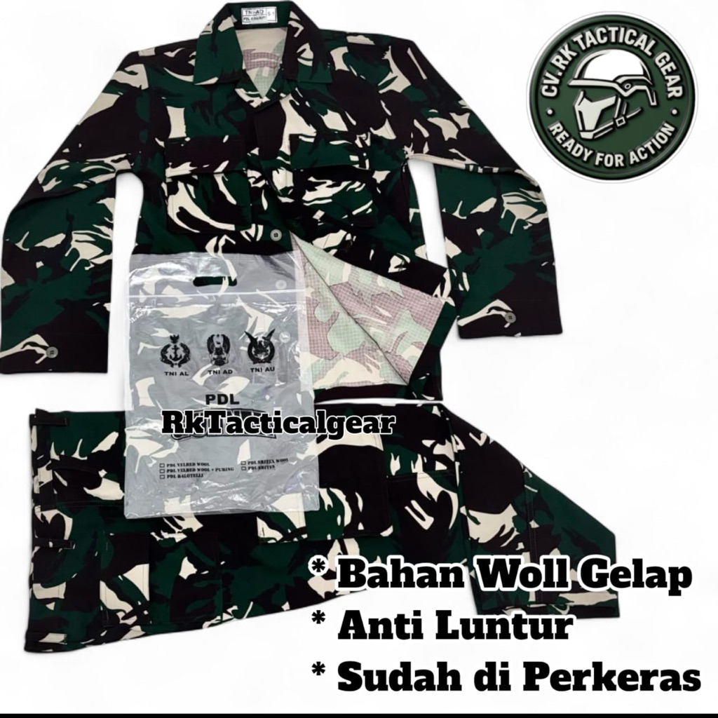 Setelan Baju PDL TNI Loreng Malvinas - Bahan Woll Premium (Warna Gelap)/Baju PDL TNI AD AU AL