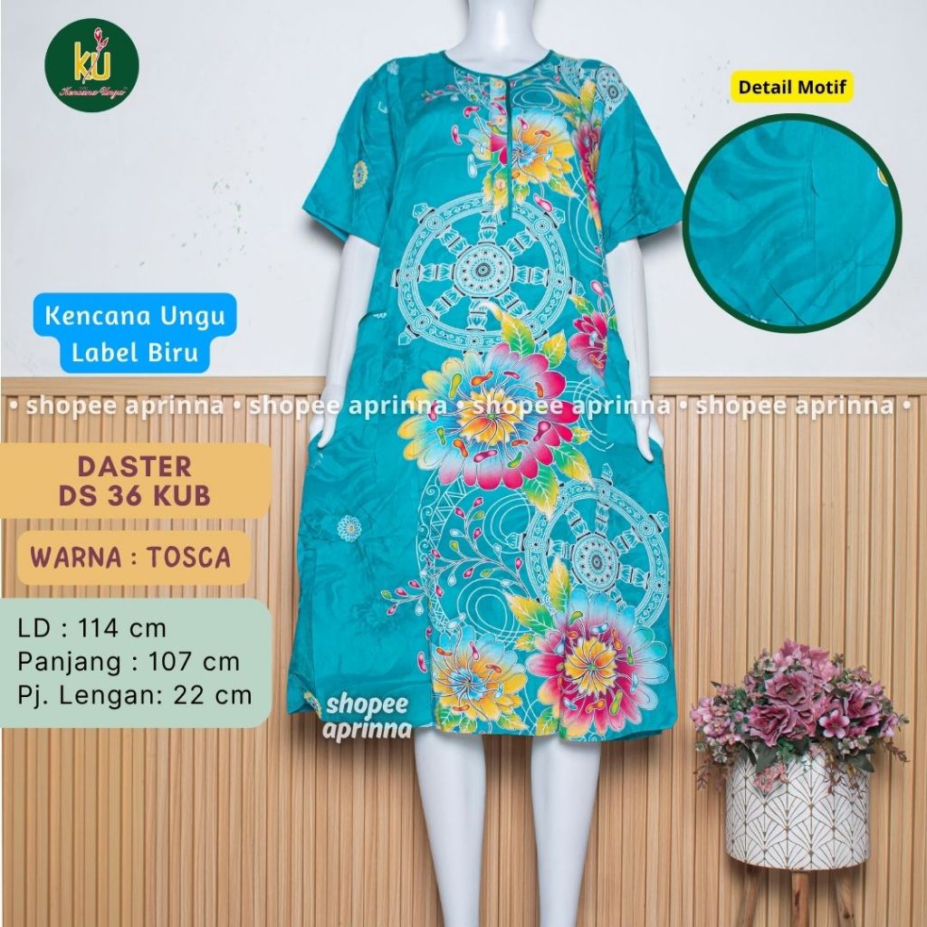 DS 36 Daster Kencana Ungu Batik Label Biru Baju Santai Tidur Wanita Dewasa Kancing Depan Busui Frien