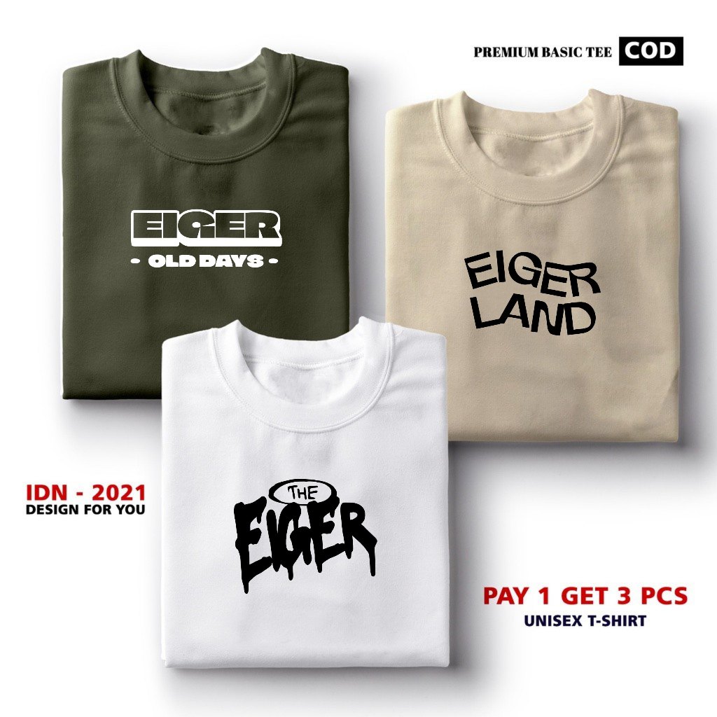 Bundling Kaos 3 PCS (COD) Kaos Distro Pria-Wanita Kaos Distro Terbaru Logo Eiger 45 Premium Quality