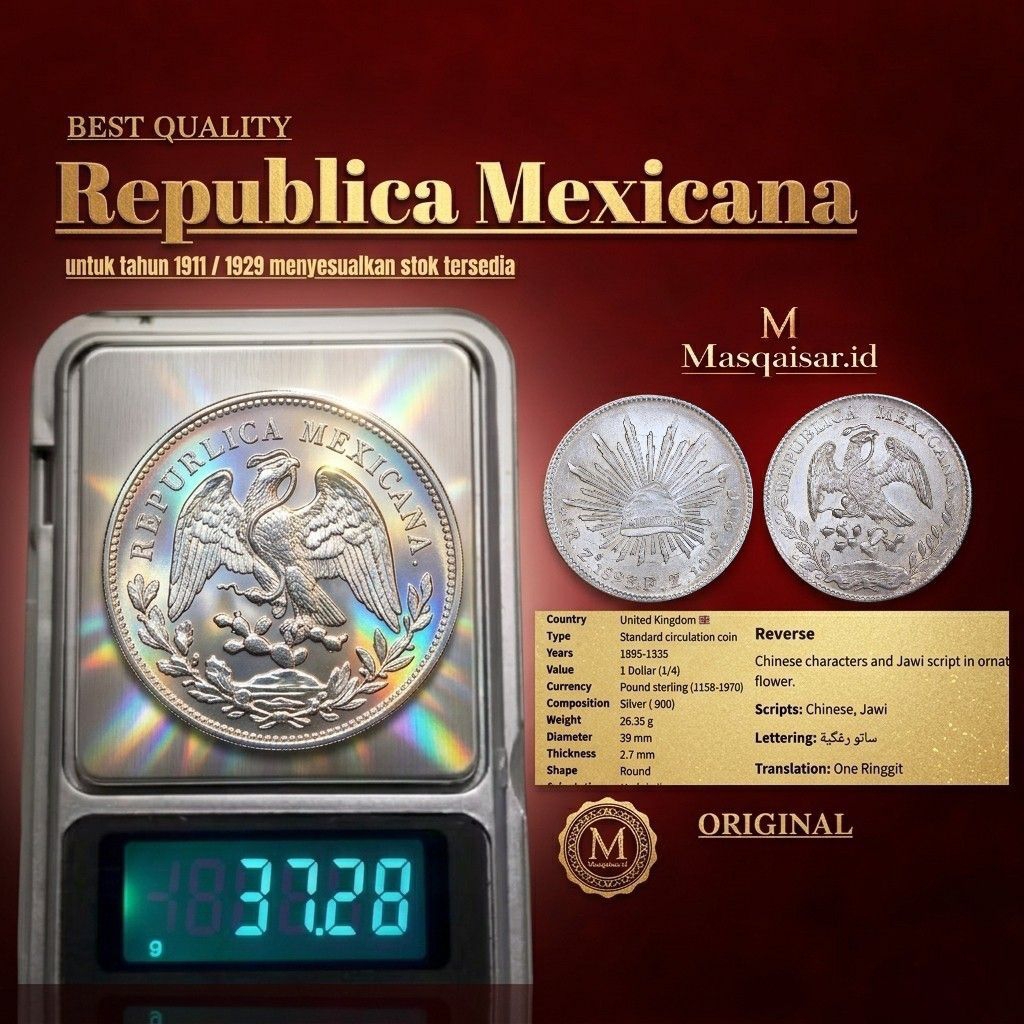KOIN PERAK REPUBLIK MEXICANA TAHUN 1889 BEST QUALITY