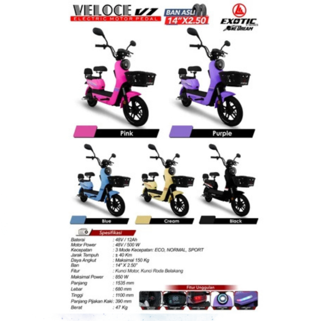 SEPEDA LISTRIK EXOTIC VELOCE V1 / SEPEDA LISTRIK EXOTIC