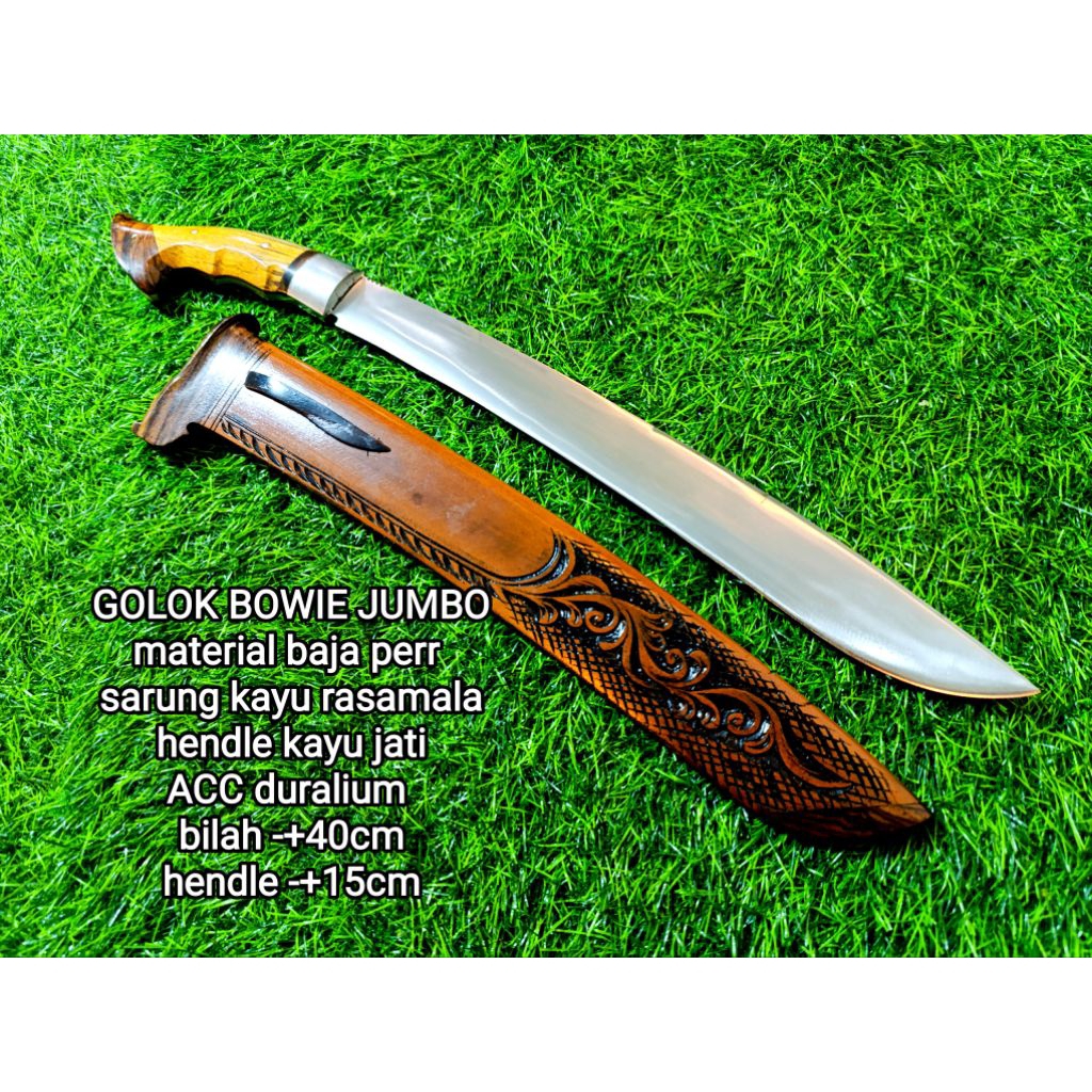 Golok baja jumbo untuk berkebun, potong bambu, kayu, dan tebang pohon, gagang kayu jati sonokeling