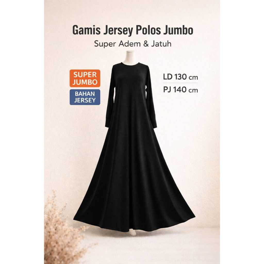 Gamis Jersey Polos Super Jumbo Ld 130 Pj 140 Jersey Premium Adem Tebal