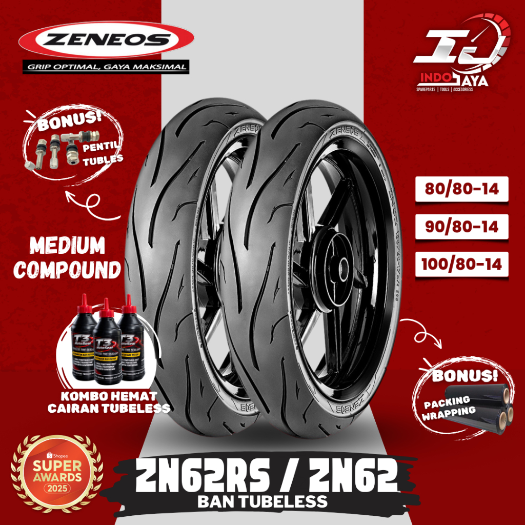 [READY!!] BAN LUAR TUBELESS ZENEOS ZN62 (80/80-14 - 90/80-14 - 100/80-14) BAN MATIC / BAN DEPAN BELA