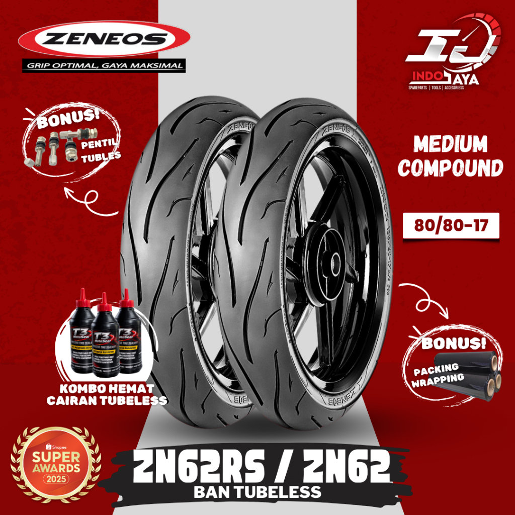 [READY] BAN LUAR TUBELESS ZENEOS ZN62 (80/80-17) BAN BEBEK / BAN DEPAN BELAKANG MOTOR BEBEK SONIC / 
