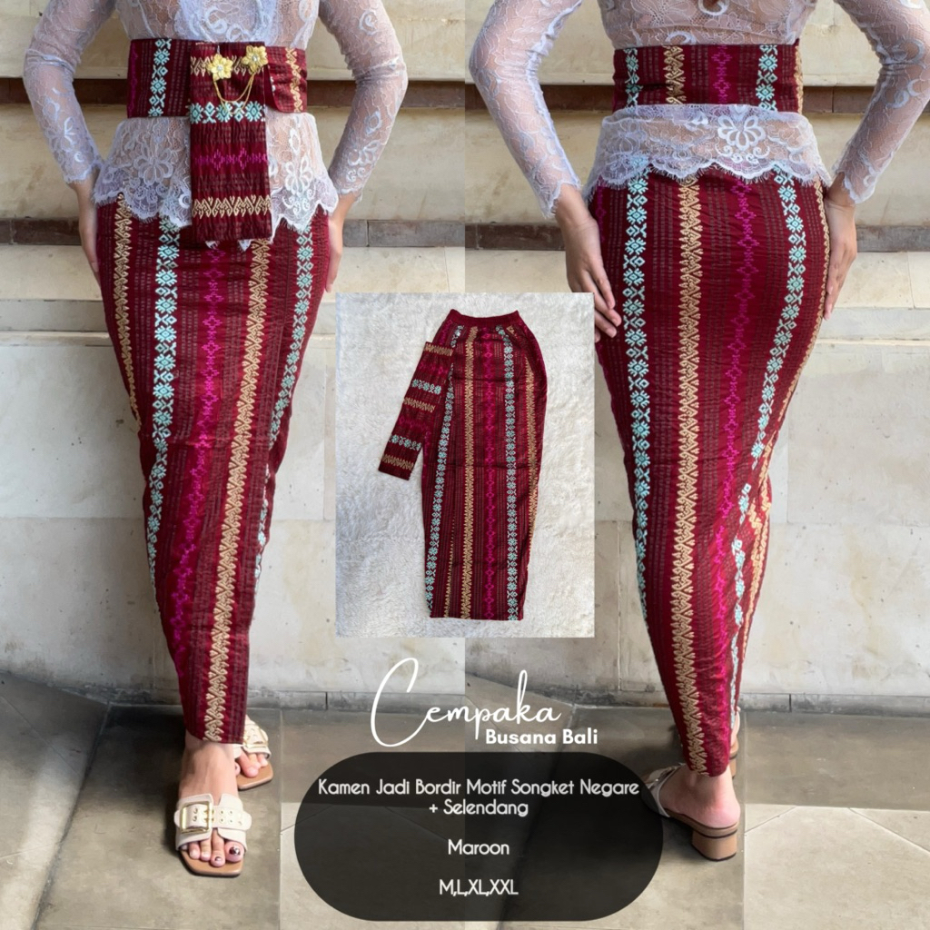 Kamen Jadi Bordir Strait Motif Songket Negare + Selendang , Kamen Jadi strait Bali