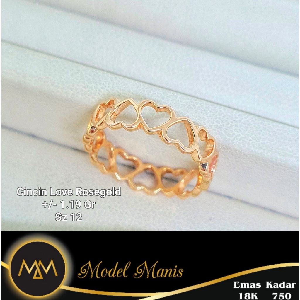 Cincin Love keliling emas 750 kadar 18k