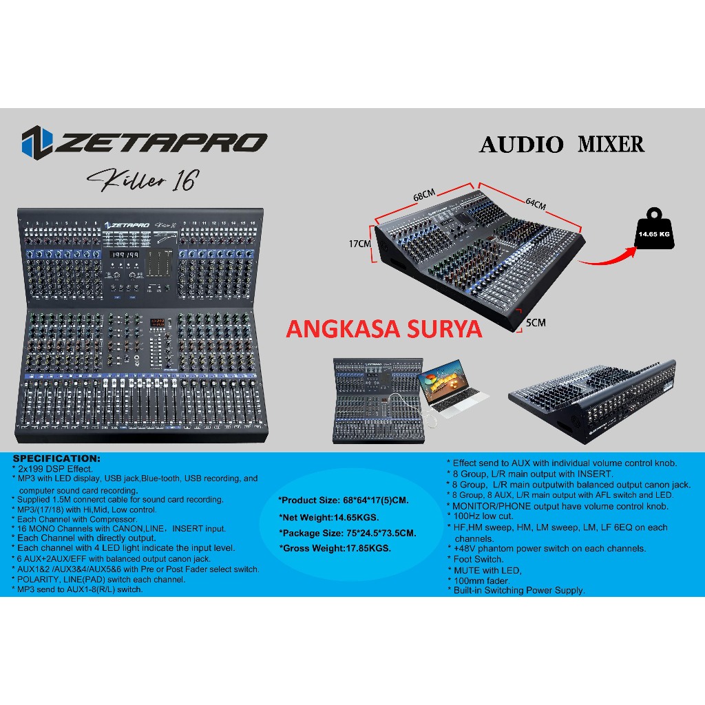Mixer Zetapro Killer 16 Original / Mixer Audio Zetapro Killer16 Terbaru Double Effect, Compressor