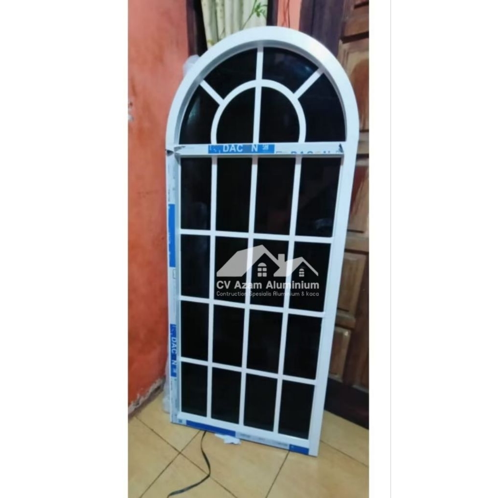 KUSEN LENGKUNG JENDELA ALUMINIUM KACA MATI  uk.L50xT120 Gratis packing kayu