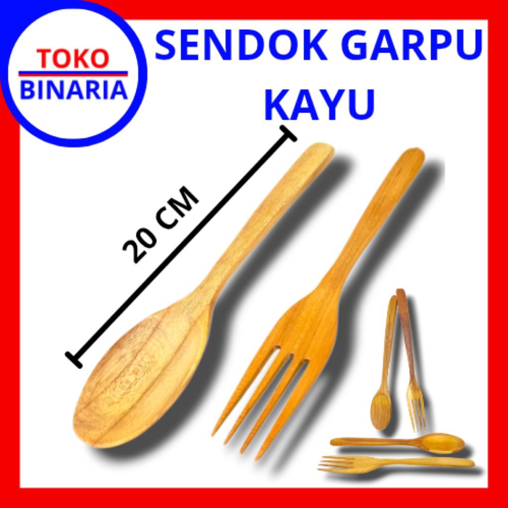 Sendok dan Garpu Kayu 20 cm Aesthetic Korea Mahoni Food Grade - Alat Makan Kayu Natural Cafe Style