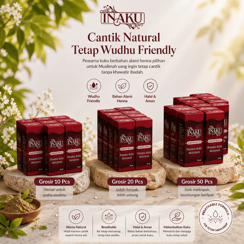 (PAKET GROSIR ) INAKU Kutek Halal Wudhu Friendly INAKU | Pewarna Kuku Henna Muslimah