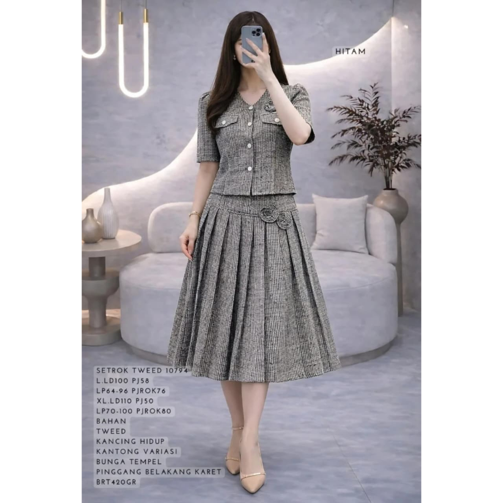 SET ROK WANITA DEWASA 10794 BAHAN TWEED TERSEDIA UKURAN STANDAR DAN JUMBO