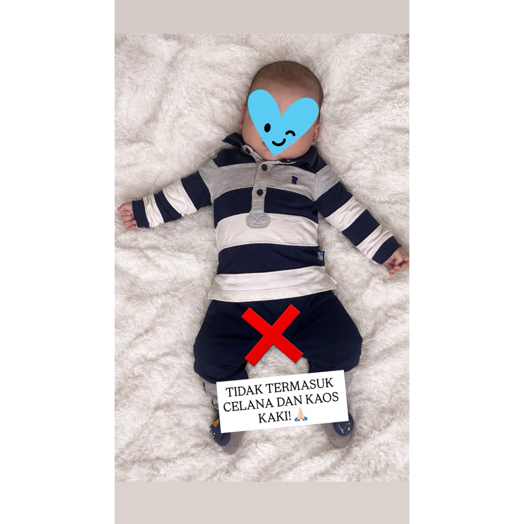 [PRELOVED LIKE NEW] KEMEJA ANAK BAYI LAKI BIRU TUA GARIS ABU BERUANG