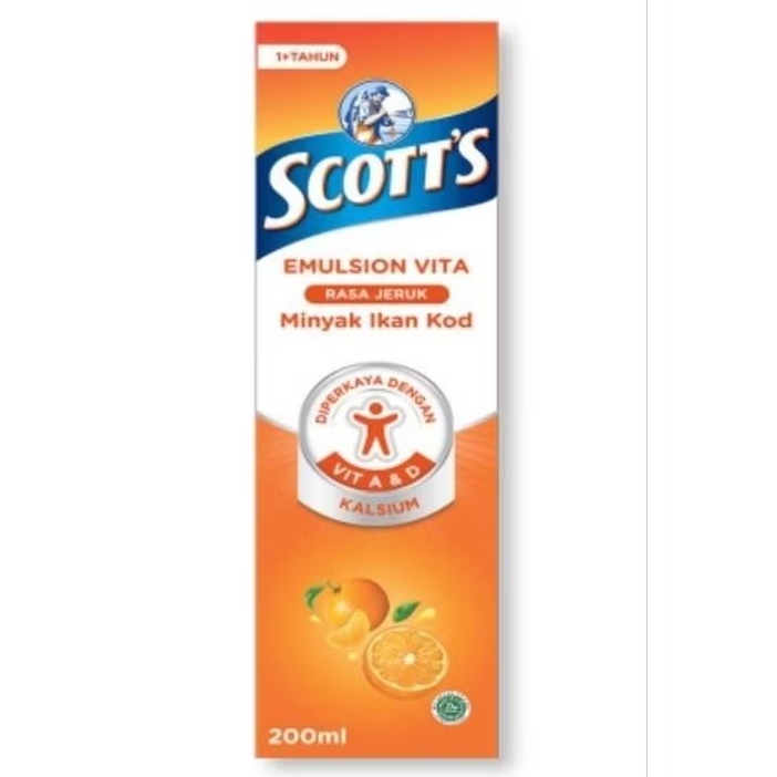 Scott's Emulsion Vita Rasa Jeruk Minyak Ikan Kod 200ml Diperkaya dengan Vit A & D Kalsium Halal untu