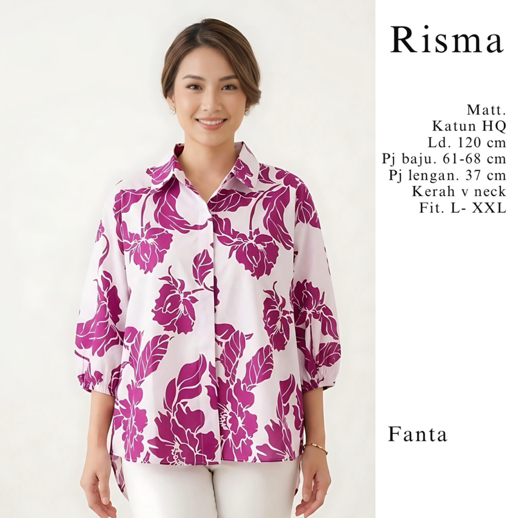 Blouse jumbo atasan wanita katun motif bunga kekinian Ld. 120 - RISMA TOP
