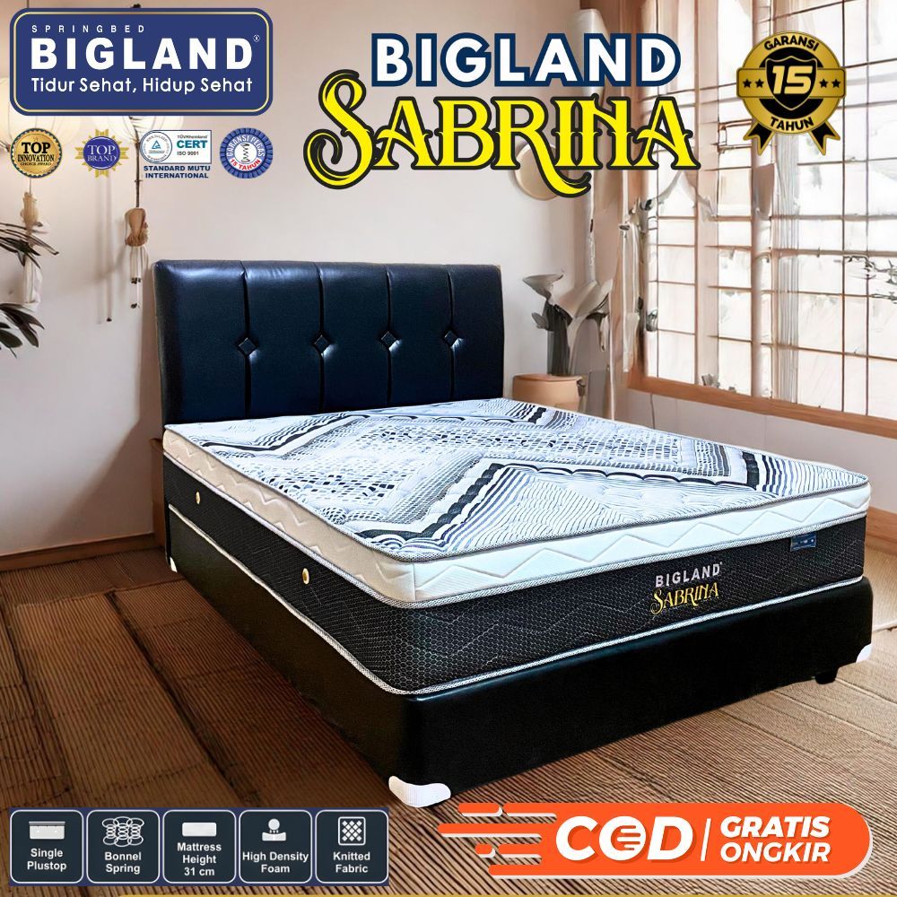 Kasur Springbed BIGLAND Sabrina Tebal 31 cm Single Plushtop Kain Knitting Quilting Lembut Adem