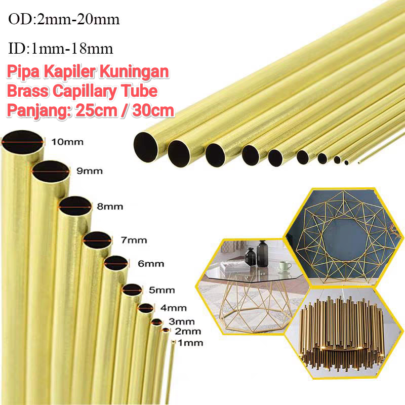 Pipa Tubing Kuningan / Pipa Kapiler Kuningan, Brass Capillary Pipe OD 1mm 2mm 3mm 4mm 5mm 6mm 8mm 10