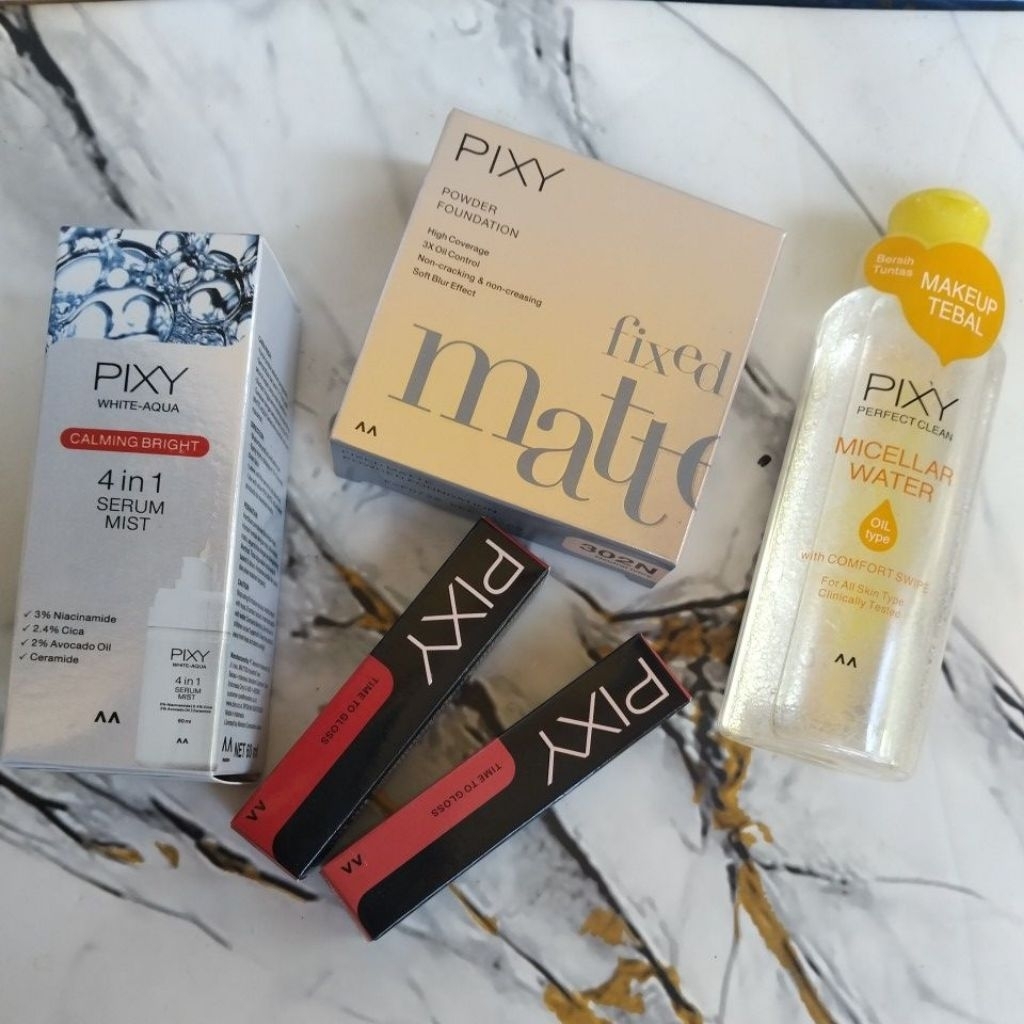 PIXY Powder Foundation | 4 in 1 Serum Mist | Micellar Water | Time To Gloss