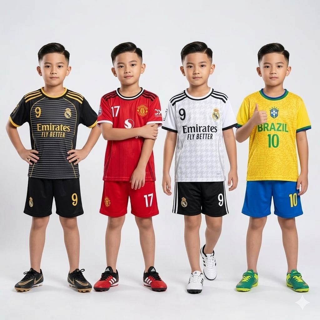 (5 -13 Tahun) Setelan Baju Jersey Sepak Bola Anak Laki-laki Usia 5 6 7 8 9 10 Ronaldo