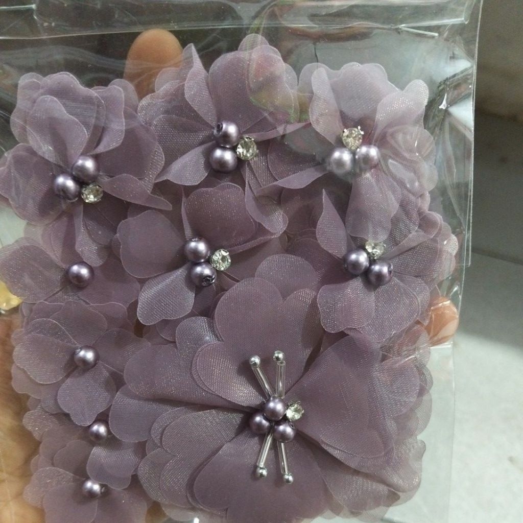 bunga 3d organza hiasan baju isi 11biji besar+ kecil