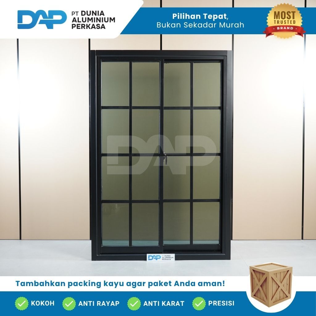 Jendela Sliding L120x T150 Aluminium Ornamen 2 Daun Custom Kusen Aluminium + Kaca