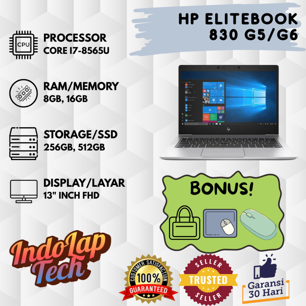 HP Elitebook 830 G5/G6 Intel Core i5/i7-7/8Gen Layar 13 Inch FHD RAM 8GB/16GB SSD 256GB