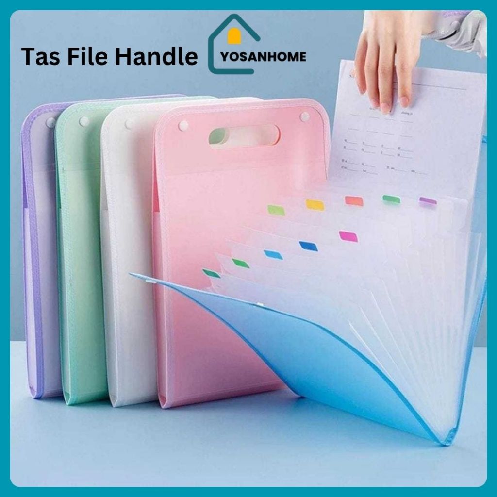 YosanHome Tas File Handle Map File Clear Holder A4 Tas File 13 Sekat Map Dokumen