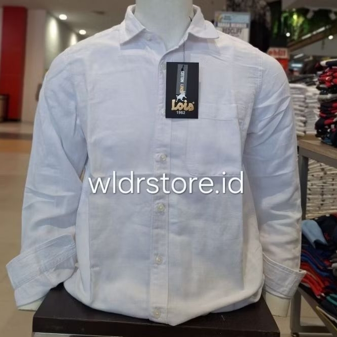 LOIS ORIGINAL new kemeja putih pria slimfit lengan panjang cotton linen 006 putih