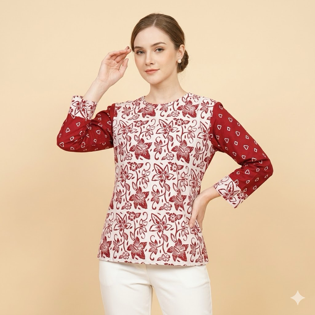 Shanaya Batik Wanita Blus Batik Motif Daun Batik Cap Garutan