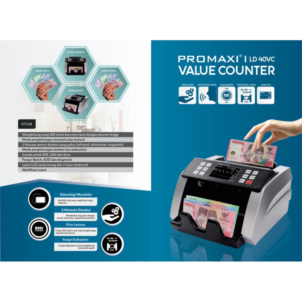 Mesin Hitung Uang PROMAXI/Sensor UV/Deteksi Uang palsu/Uang Baru dan Uang Lama/New Original