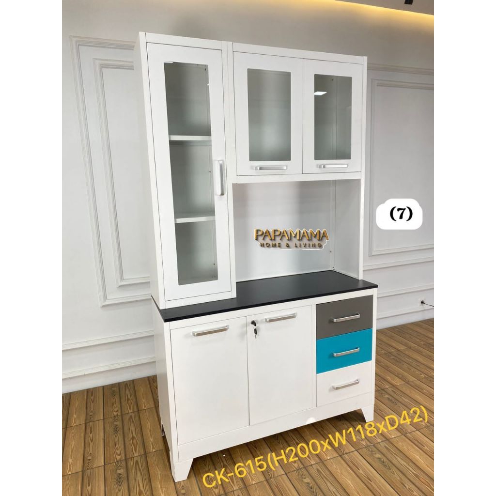 Lemari Sayur 3 Pintu Plat Besi 120cm Anti Rayap Kombinasi Warna - Kitchen Set Import Medan