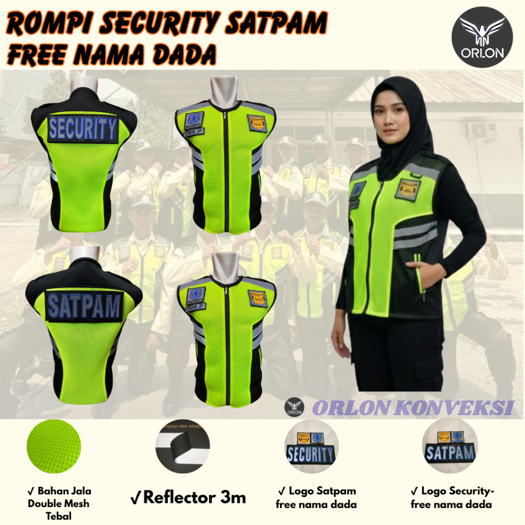 Rompi Satpam Tebal Nyaman Anti Gerah | Rompi Security Reflector + Bordir Nama Gratis