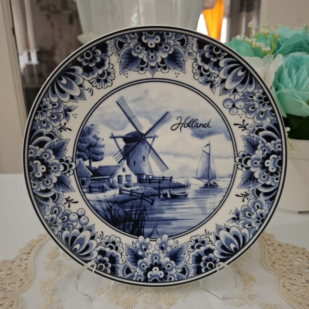 Breakfast Plate Delft Blue Windmill Flower