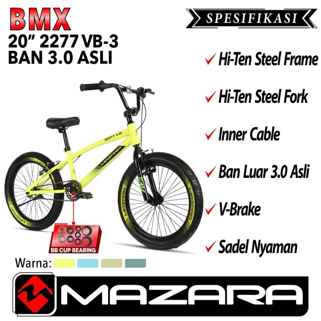 SEPEDA ANAK BMX MAZARA BY PACIFIC UKURAN 20 INCH BAN JUMBO BESAR 3.0 BB CUP BEARING