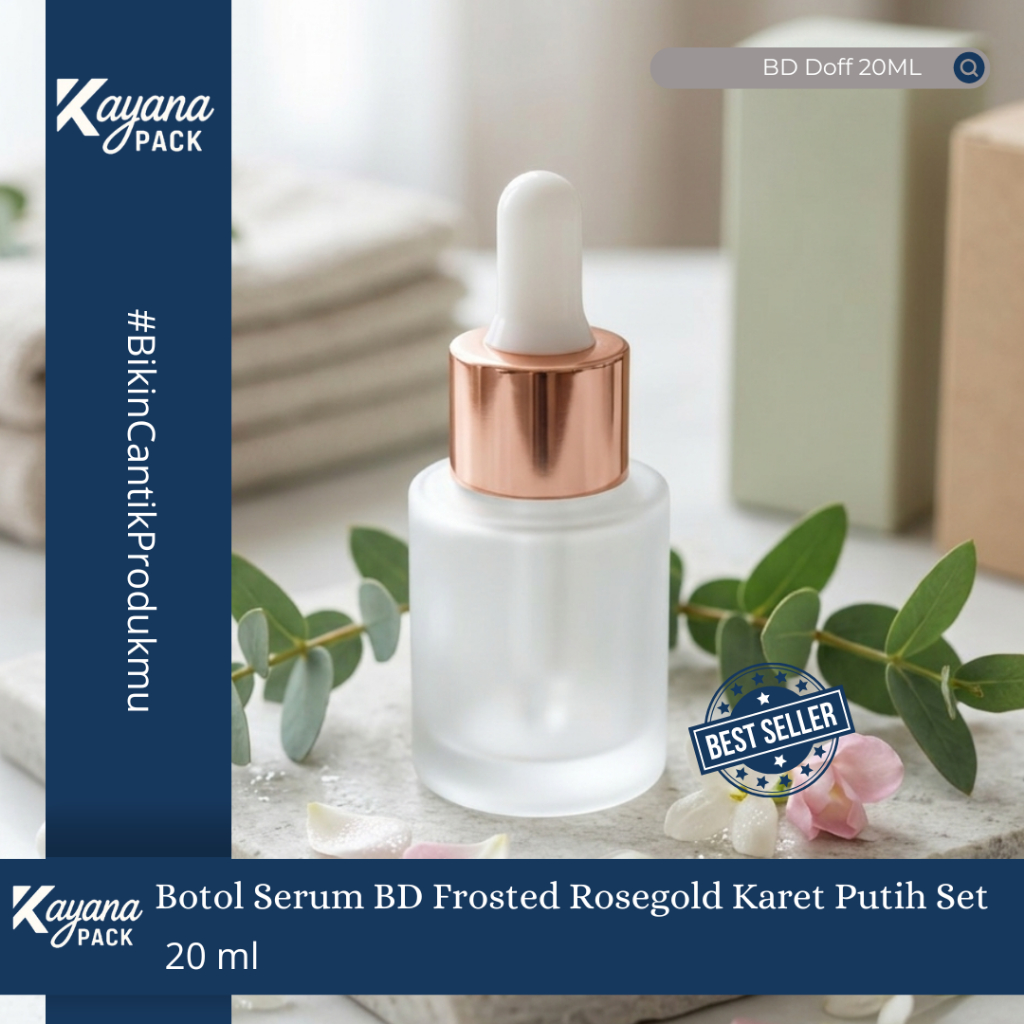 BOTOL PIPET SERUM KACA FROSTED DOFF 20ML RING ROSEGOLD KARET PUTIH SET / BOTOL KACA DOFF 20 ML ROSEG