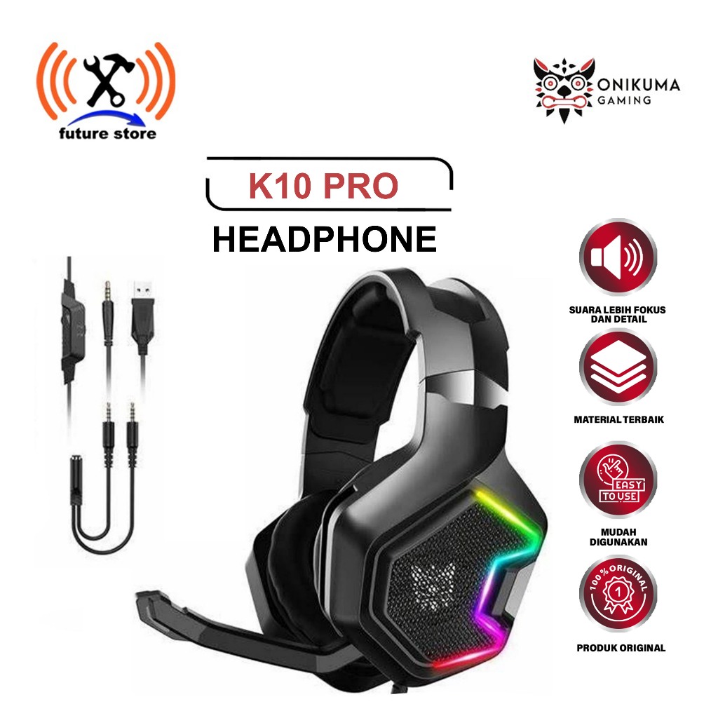 ONIKUMA K10 PRO HEADPHONE NYAMAN DESAIN ERGONOMIS - HEADPHONE GAMING ONIKUMA K10 PRO BLACK ORIGINAL 