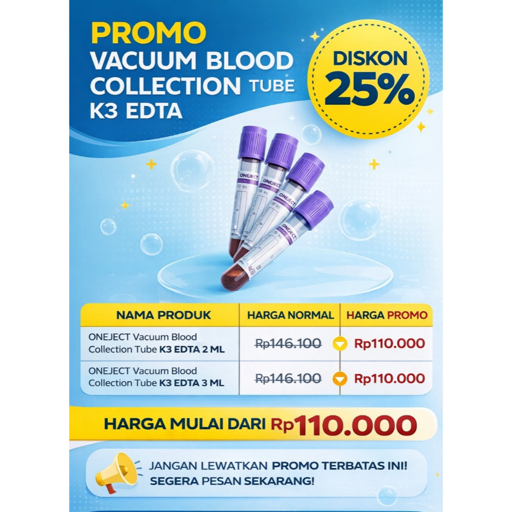 ONEJECT VACUUM BLOOD COLLECTION TUBE K3 EDTA | ONEJECT VACUUM TUBE K3 EDTA | VACUUM TUBE K3 EDTA UKU