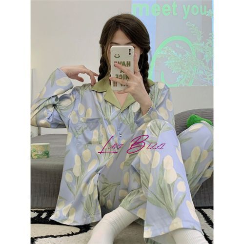 LAVIBELLE - Luxury Sleepwear Set Piyama Tulip Satin Baju Tidur Wanita Gaya Korea Elegan - BTW06