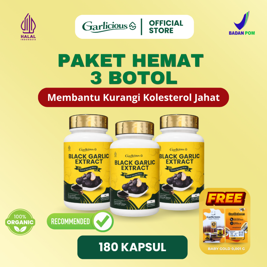 Garlicious Black Garlic Jumbo Extract Paket 180 Kapsul (3 x 60 Kapsul)