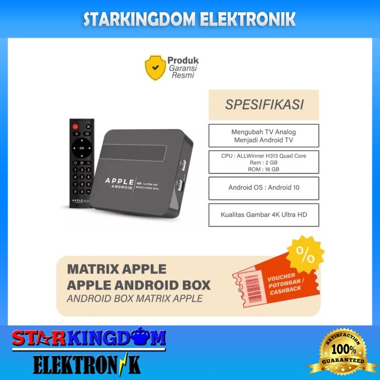 Android Box Matrix Apple 4K UHD Smart TV 2GB 16GB Aplikasi Streaming Video Channel Media Player Wifi