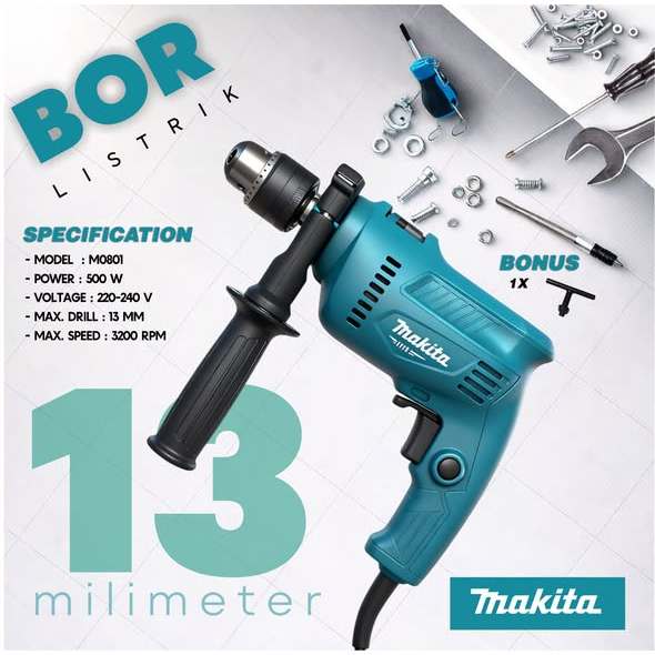 Bor Listrik Impact 13mm (500w) Merk Makita