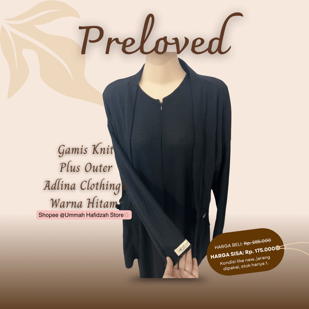 [Preloved] Gamis Knit Plus Outer Brand Adlina Clothing’s Warna Hitam