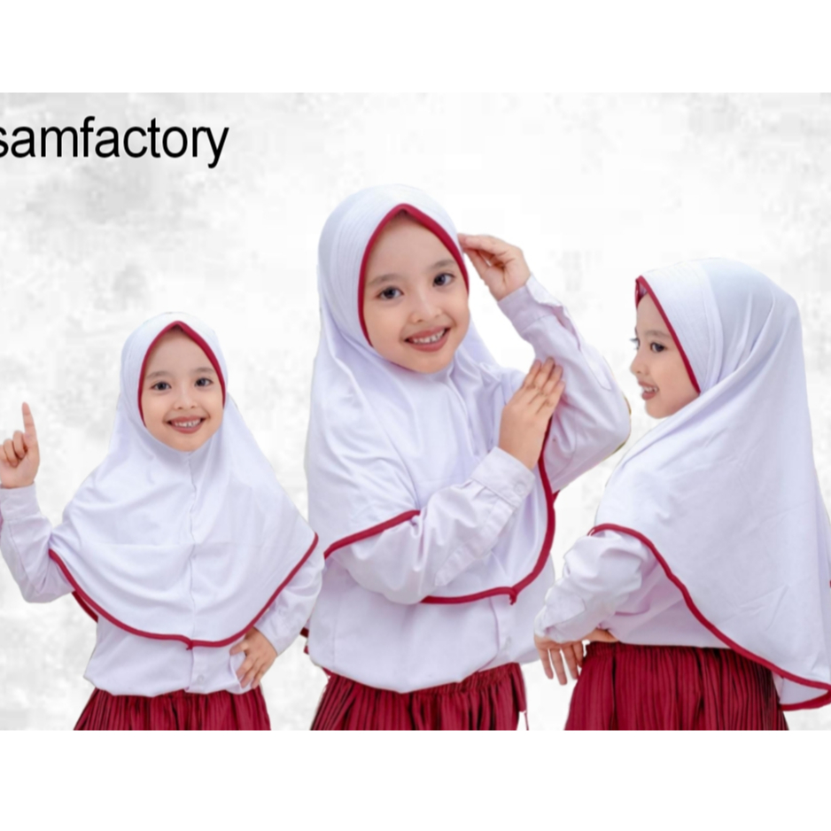 HIJAB BERGO INSTAN ANAK SD LIST MERAH KERUDUNG ANAK BERGO PREMIUM