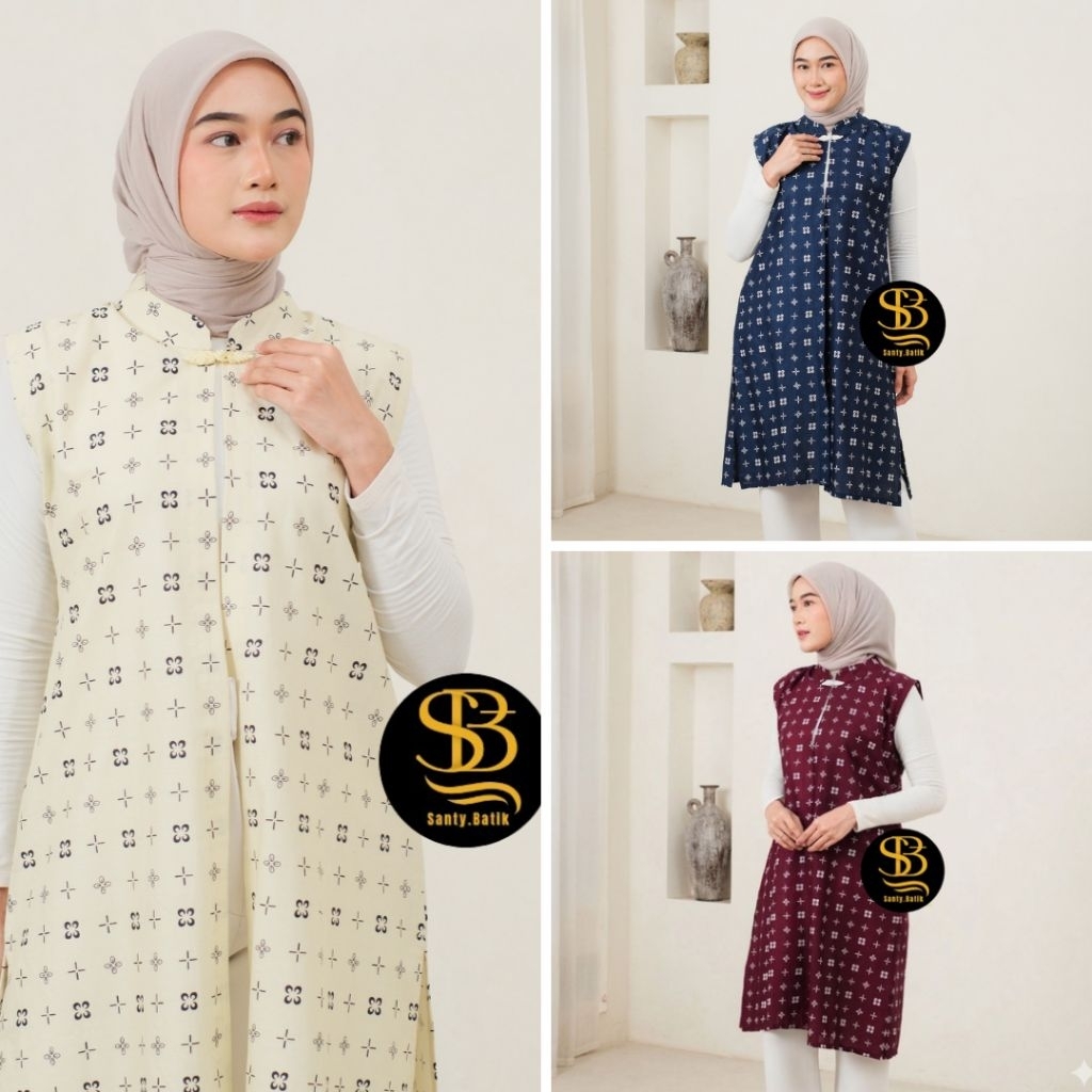 Long Cardi Batik Atasan Wanita Modern Outer Panjang Tanpa Lengan