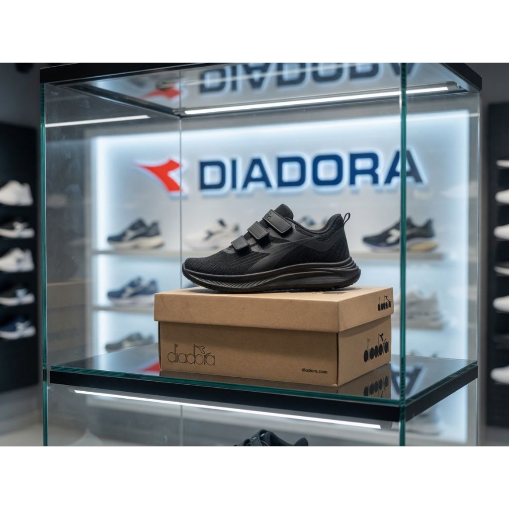 sepatu sekolah anak model perekat diadora hitam polos