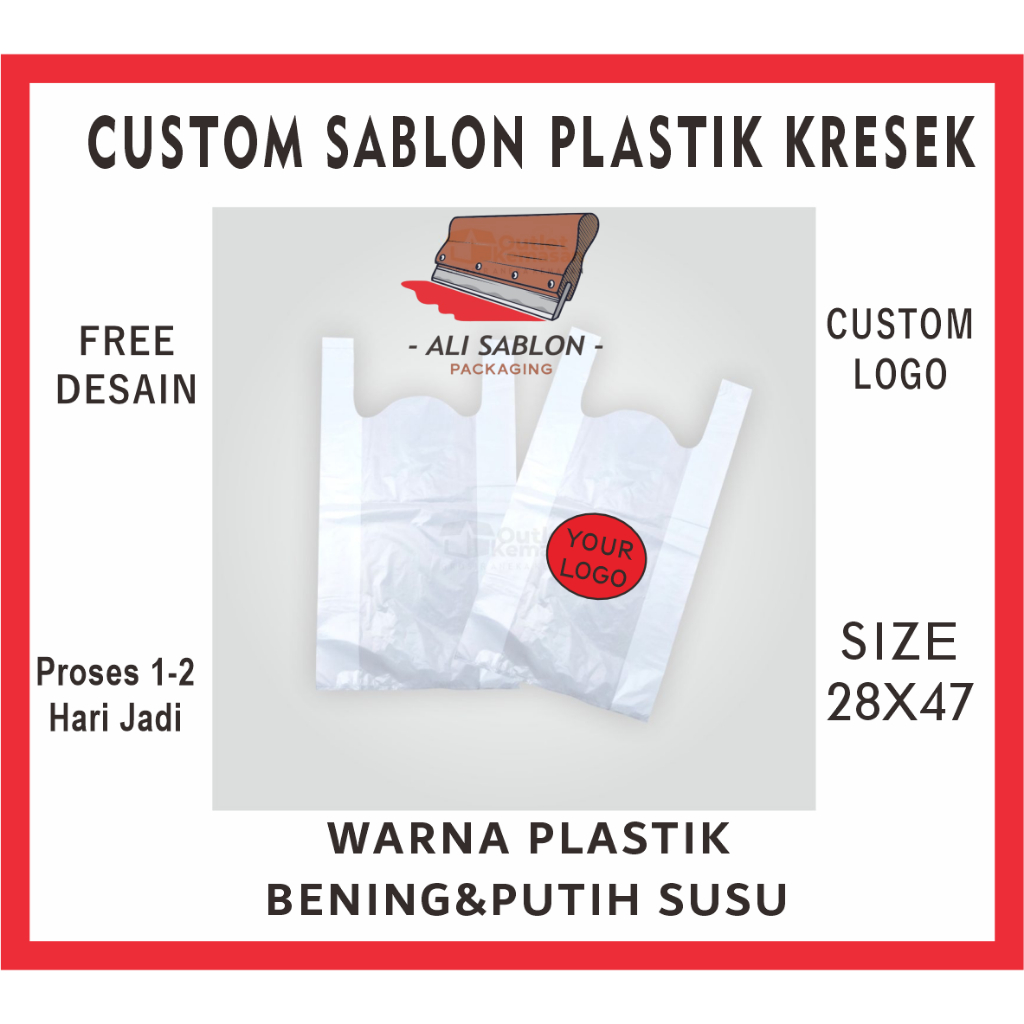 Sablon Plastik Murahn isi 50pcs Sablon Kresek HD Murah Free Desain Plastik Kresek Bening size 28x47 